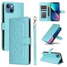 For iPhone 13 Diamond Lattice Leather Flip Phone Case(Mint Green) - 1