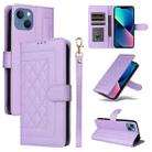 For iPhone 13 Diamond Lattice Leather Flip Phone Case(Light Purple) - 1
