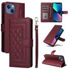 For iPhone 13 Diamond Lattice Leather Flip Phone Case(Wine Red) - 1