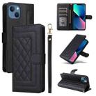 For iPhone 13 Diamond Lattice Leather Flip Phone Case(Black) - 1