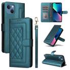 For iPhone 13 Diamond Lattice Leather Flip Phone Case(Green) - 1