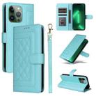 For iPhone 13 Pro Diamond Lattice Leather Flip Phone Case(Mint Green) - 1