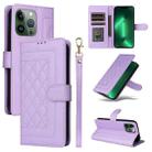 For iPhone 13 Pro Diamond Lattice Leather Flip Phone Case(Light Purple) - 1