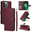 For iPhone 13 Pro Diamond Lattice Leather Flip Phone Case(Wine Red) - 1