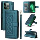 For iPhone 13 Pro Diamond Lattice Leather Flip Phone Case(Green) - 1