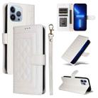 For iPhone 13 Pro Max Diamond Lattice Leather Flip Phone Case(White) - 1