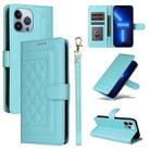 For iPhone 13 Pro Max Diamond Lattice Leather Flip Phone Case(Mint Green) - 1