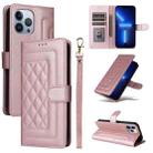 For iPhone 13 Pro Max Diamond Lattice Leather Flip Phone Case(Rose Gold) - 1