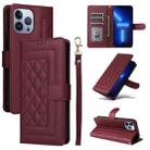 For iPhone 13 Pro Max Diamond Lattice Leather Flip Phone Case(Wine Red) - 1