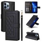 For iPhone 13 Pro Max Diamond Lattice Leather Flip Phone Case(Black) - 1