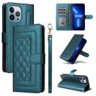 For iPhone 13 Pro Max Diamond Lattice Leather Flip Phone Case(Green) - 1