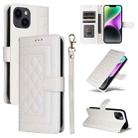 For iPhone 14 Diamond Lattice Leather Flip Phone Case(White) - 1