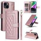 For iPhone 14 Diamond Lattice Leather Flip Phone Case(Rose Gold) - 1