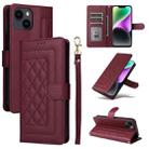 For iPhone 14 Diamond Lattice Leather Flip Phone Case(Wine Red) - 1