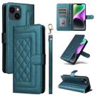 For iPhone 14 Diamond Lattice Leather Flip Phone Case(Green) - 1