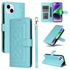 For iPhone 14 Plus Diamond Lattice Leather Flip Phone Case(Mint Green) - 1