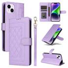 For iPhone 14 Plus Diamond Lattice Leather Flip Phone Case(Light Purple) - 1
