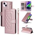 For iPhone 14 Plus Diamond Lattice Leather Flip Phone Case(Rose Gold) - 1