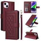 For iPhone 14 Plus Diamond Lattice Leather Flip Phone Case(Wine Red) - 1