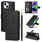 For iPhone 14 Plus Diamond Lattice Leather Flip Phone Case(Black) - 1