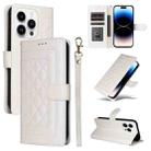 For iPhone 14 Pro Diamond Lattice Leather Flip Phone Case(White) - 1