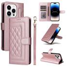 For iPhone 14 Pro Diamond Lattice Leather Flip Phone Case(Rose Gold) - 1