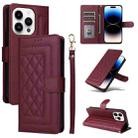 For iPhone 14 Pro Diamond Lattice Leather Flip Phone Case(Wine Red) - 1