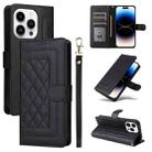 For iPhone 14 Pro Diamond Lattice Leather Flip Phone Case(Black) - 1