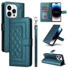 For iPhone 14 Pro Diamond Lattice Leather Flip Phone Case(Green) - 1