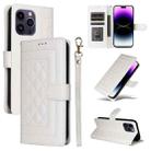 For iPhone 14 Pro Max Diamond Lattice Leather Flip Phone Case(White) - 1