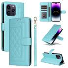 For iPhone 14 Pro Max Diamond Lattice Leather Flip Phone Case(Mint Green) - 1