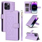 For iPhone 14 Pro Max Diamond Lattice Leather Flip Phone Case(Light Purple) - 1