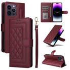 For iPhone 14 Pro Max Diamond Lattice Leather Flip Phone Case(Wine Red) - 1