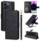 For iPhone 14 Pro Max Diamond Lattice Leather Flip Phone Case(Black) - 1