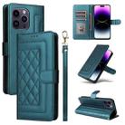 For iPhone 14 Pro Max Diamond Lattice Leather Flip Phone Case(Green) - 1