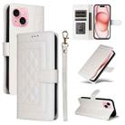 For iPhone 15 Diamond Lattice Leather Flip Phone Case(White) - 1