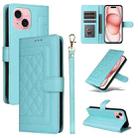 For iPhone 15 Diamond Lattice Leather Flip Phone Case(Mint Green) - 1