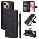 For iPhone 15 Diamond Lattice Leather Flip Phone Case(Black) - 1