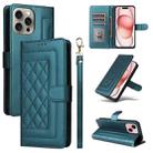 For iPhone 15 Diamond Lattice Leather Flip Phone Case(Green) - 1
