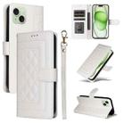 For iPhone 15 Plus Diamond Lattice Leather Flip Phone Case(White) - 1