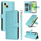 For iPhone 15 Plus Diamond Lattice Leather Flip Phone Case(Mint Green) - 1