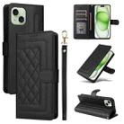 For iPhone 15 Plus Diamond Lattice Leather Flip Phone Case(Black) - 1