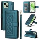 For iPhone 15 Plus Diamond Lattice Leather Flip Phone Case(Green) - 1