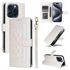 For iPhone 15 Pro Diamond Lattice Leather Flip Phone Case(White) - 1