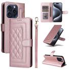 For iPhone 15 Pro Diamond Lattice Leather Flip Phone Case(Rose Gold) - 1