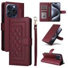 For iPhone 15 Pro Diamond Lattice Leather Flip Phone Case(Wine Red) - 1