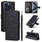 For iPhone 15 Pro Diamond Lattice Leather Flip Phone Case(Black) - 1
