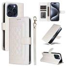 For iPhone 15 Pro Max Diamond Lattice Leather Flip Phone Case(White) - 1