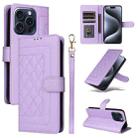 For iPhone 15 Pro Max Diamond Lattice Leather Flip Phone Case(Light Purple) - 1