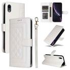 For iPhone XR Diamond Lattice Leather Flip Phone Case(White) - 1